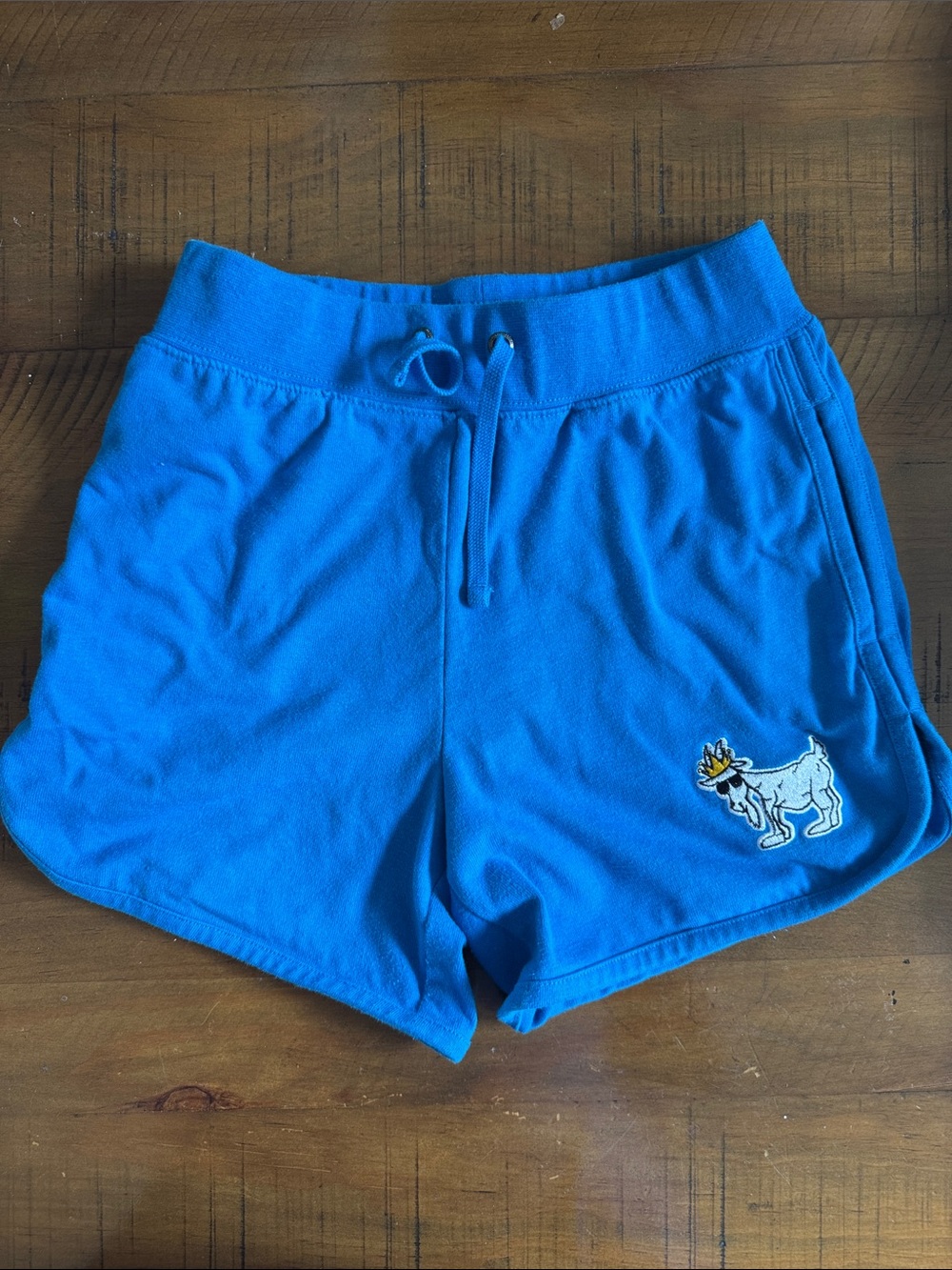 Blue Girls Drawstring Lounge Shorts with Embroidered Goat